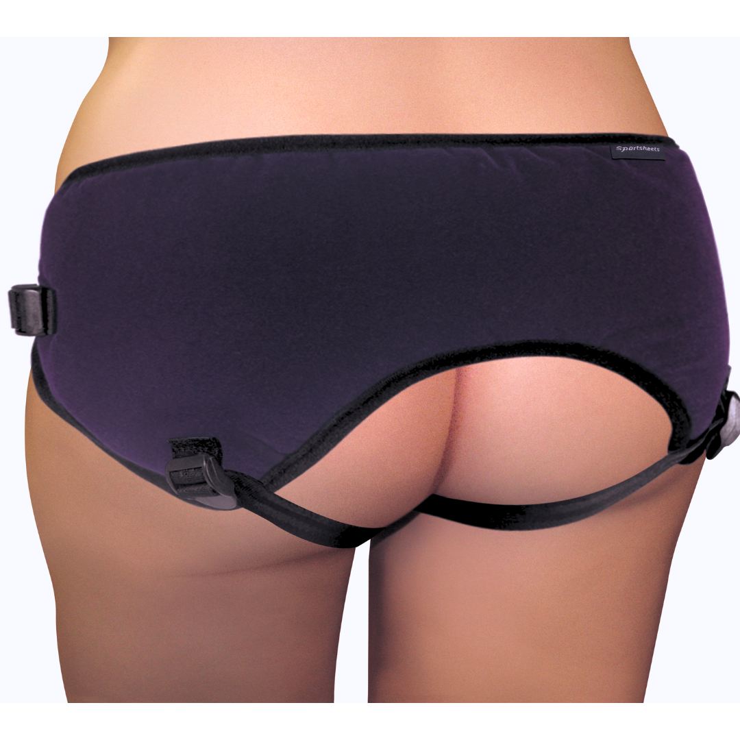 Sportsheets Plus Size Beginner's Purple Strap-On Harness with plush fabric, adjustable straps, and interchangeable O-rings for plus-size comfort and pleasure.
Plus Size Purple Strap-On, adjustable strap-on for 72-inch hips, flared-base dildo harness, beginner-friendly strap-on, 4-way adjustable harness, machine washable strap-on, luxurious plus-size strap-on, Sportsheets Curvy Collection strap-on, US sizes 12–30 strap-on harness, purple strap-on for beginners