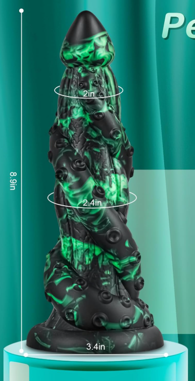 9" Green/Black Fantasy Tentacle Silicone Toy with Strong Suction Cup
