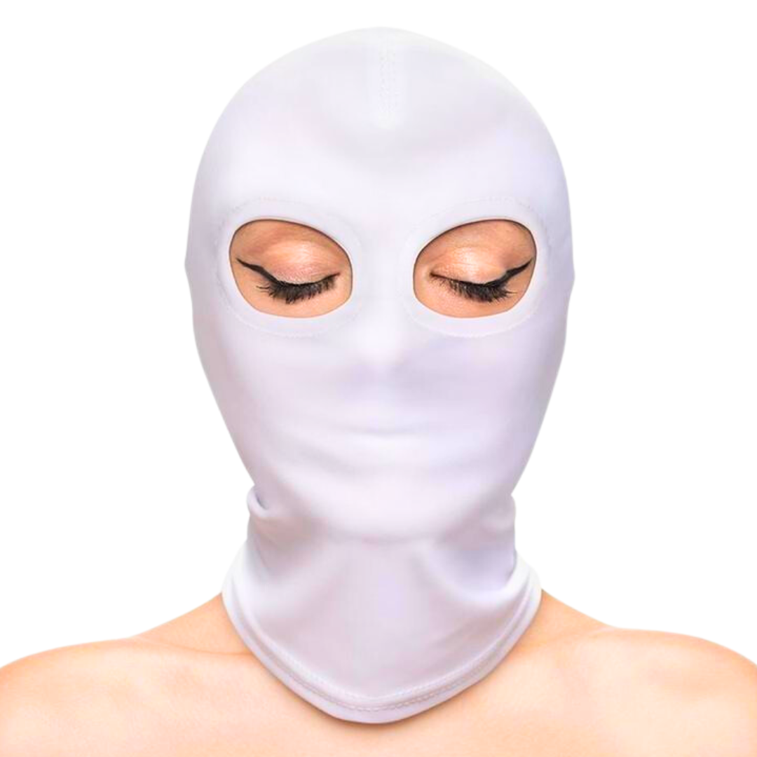 Black and white BDSM eyes-only hoods made from soft nylon for bondage and sensory play. The Fetish & Fashion Eyes Hood is a soft nylon BDSM hood that reveals only the eyes, adding mystery and sensuality to your play. Available in black or white. Keywords: eyes hood, BDSM hood, nylon bondage hood, fetish hood, sensory play hood, black BDSM hood, white bondage hood, eye-exposing hood, kink accessories, bondage restraints