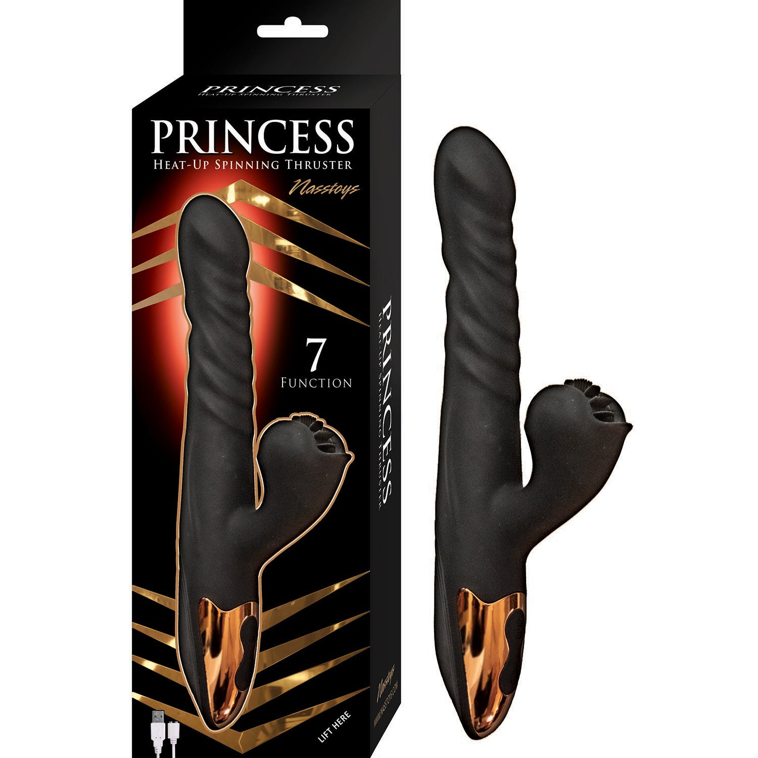 Princess Heat-Up Spinning Thruster, a rabbit-style vibrator with dual motors, heating, thrusting, rotating action, and spinning tickler wheel.
Heat-Up Spinning Thruster, rabbit vibrator, heated rabbit vibrator, thrusting vibrator, rotating vibrator, spinning tickler vibrator, waterproof G-spot massager, rechargeable rabbit vibrator, silicone rabbit vibrator, dual-motor rabbit toy.