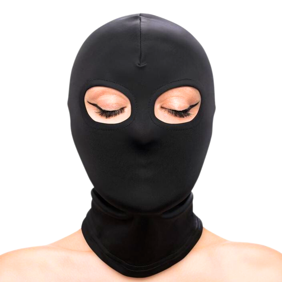 Black and white BDSM eyes-only hoods made from soft nylon for bondage and sensory play. The Fetish & Fashion Eyes Hood is a soft nylon BDSM hood that reveals only the eyes, adding mystery and sensuality to your play. Available in black or white. Keywords: eyes hood, BDSM hood, nylon bondage hood, fetish hood, sensory play hood, black BDSM hood, white bondage hood, eye-exposing hood, kink accessories, bondage restraints