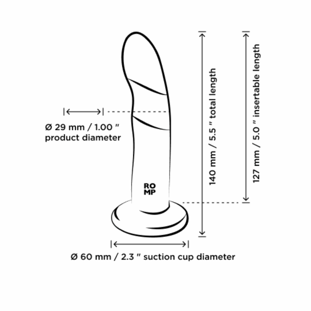 5-inch curved silicone dildo with suction-cup base, harness compatibility, and bullet vibe pairing.
5-inch silicone dildo, curved dildo, g-spot and p-spot stimulation, suction-cup dildo, strap-on compatible dildo, double penetration dildo, ROMP Riot compatible, waterproof silicone dildo, beginner-friendly dildo, body-safe non-realistic dildo, blue silicone dildo, purple silicone dildo.