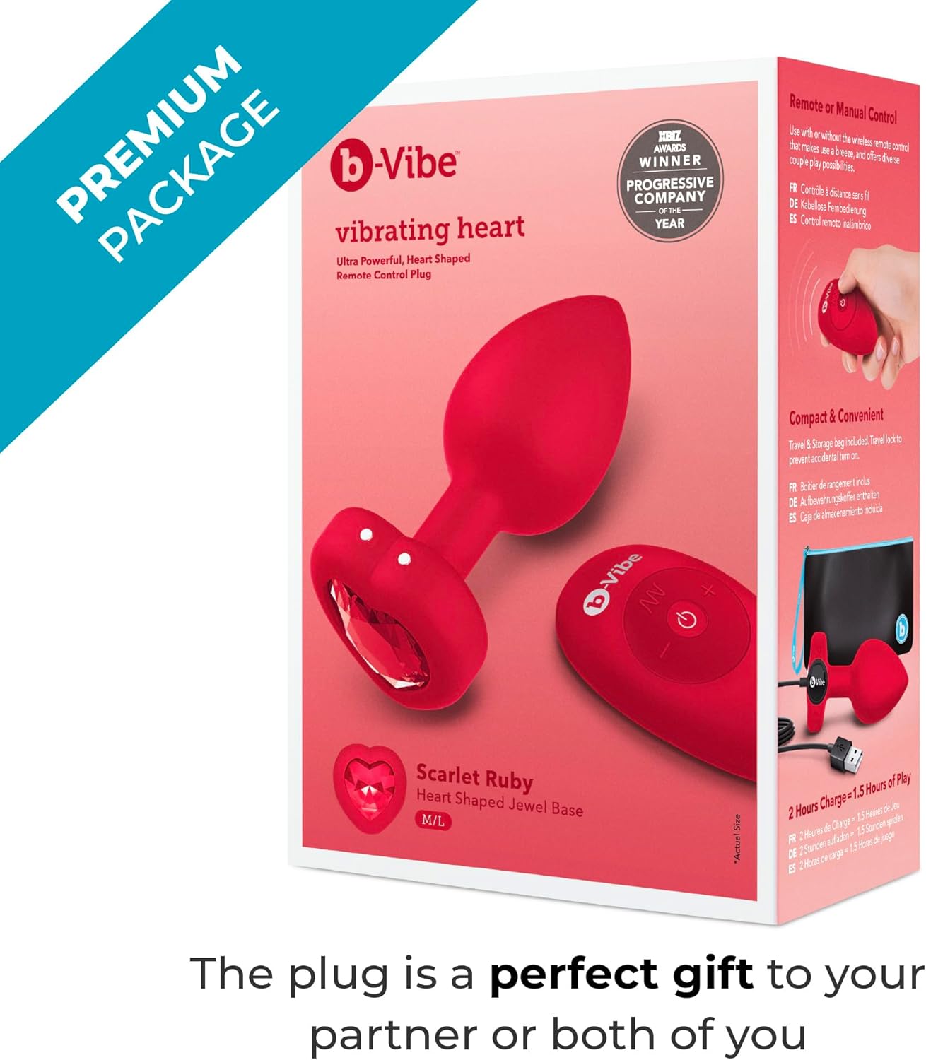 b-Vibe Vibrating Heart Plug with 15 vibration patterns, 6 intensity levels, body-safe silicone, heart-shaped jewel base, 30-foot remote range, and USB rechargeable design.
b-Vibe Vibrating Heart Plug, vibrating anal plug, heart-shaped anal plug, jewel anal plug, silicone anal plug, remote control anal toy, couples anal toy, rechargeable anal plug, body-safe anal plug, luxury anal toy
