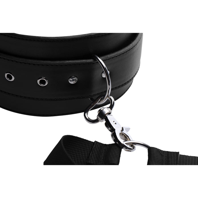 Adjustable submissive positioning harness in black with durable neoprene and PU leather cuffs, customizable chest strap, and wrist and thigh restraints for bondage play.
Adjustable submissive harness, BDSM positioning harness, bondage restraint harness, submissive restraint system, adjustable bondage gear, neoprene bondage harness, PU leather wrist cuffs, thigh restraint harness, BDSM leg-spreading harness, intimate bondage aid.