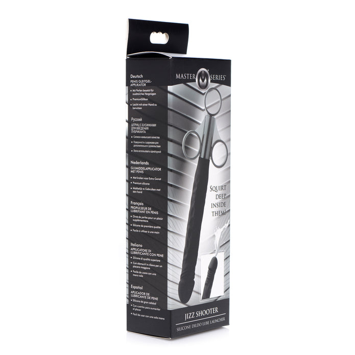Black silicone lubricant launcher with realistic mini penis shape, finger loop design, and XL 10mL capacity for easy, precise application.
Silicone Lube Launcher, realistic lube applicator, silicone lube injector, Master Series lube shooter, one-handed lubricant launcher, precise lubricant applicator, XL capacity lube shooter, premium silicone lube tool, lube applicator for anal toys, realistic mini dick applicator.