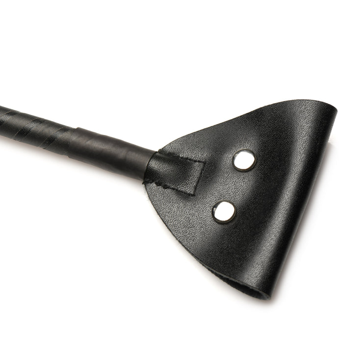 Electro crop with vegan leather tip, adjustable e-stim levels, and sturdy handle for BDSM play. Keywords: e-stim crop, Zeus electro crop, e-stim impact toy, electro BDSM crop, electrosex impact toy, vegan leather crop, e-stim BDSM gear, rechargeable crop, conductive rod crop, Zeus e-stim play.