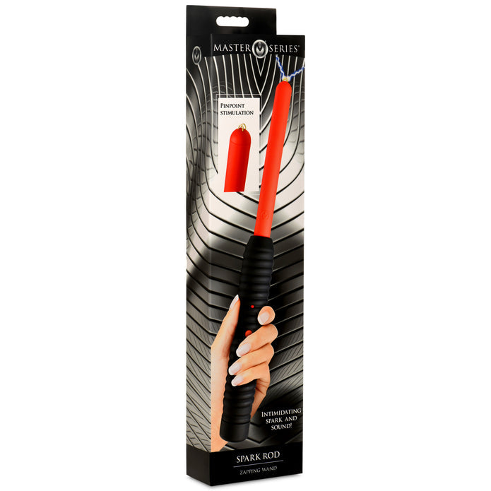 Spark Rod Zapping Wand for pinpoint e-stim sensations with ribbed handle and loud zap sound, perfect for sensory play and BDSM.
e-stim sensations, pinpoint shock, BDSM toy, electrosex gear, sensory play wand, ribbed handle, kink scene accessory, safe e-stim device