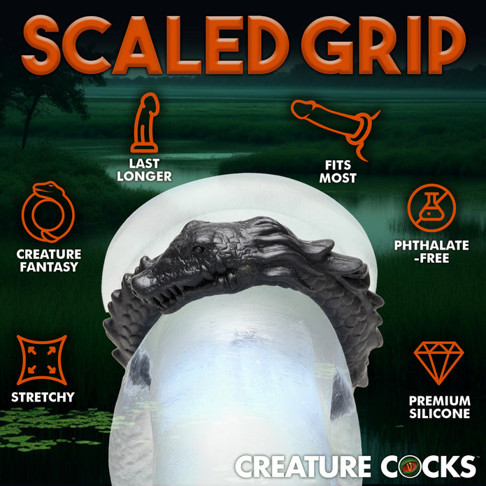 Caiman Fantasy C-Ring, stretchy silicone cock ring with unique ridges and mischievous design.
alligator-inspired cock ring, stretchy silicone cock ring, phthalate-free C-ring, fantasy cock ring, body-safe cock ring, cock ring for stamina, creature cock ring, black silicone C-ring, cock ring for enhanced performance.