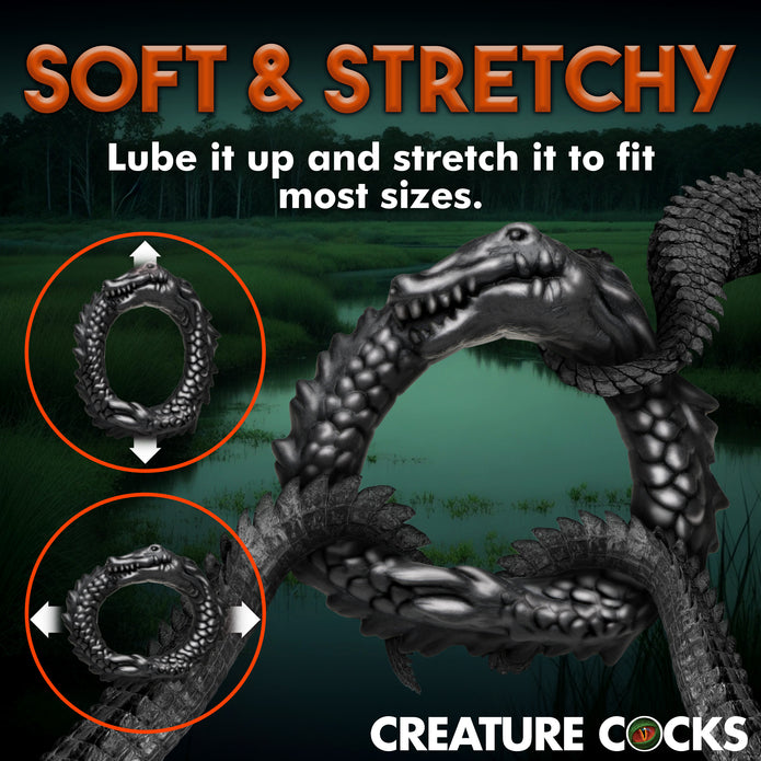 Caiman Fantasy C-Ring, stretchy silicone cock ring with unique ridges and mischievous design.
alligator-inspired cock ring, stretchy silicone cock ring, phthalate-free C-ring, fantasy cock ring, body-safe cock ring, cock ring for stamina, creature cock ring, black silicone C-ring, cock ring for enhanced performance.