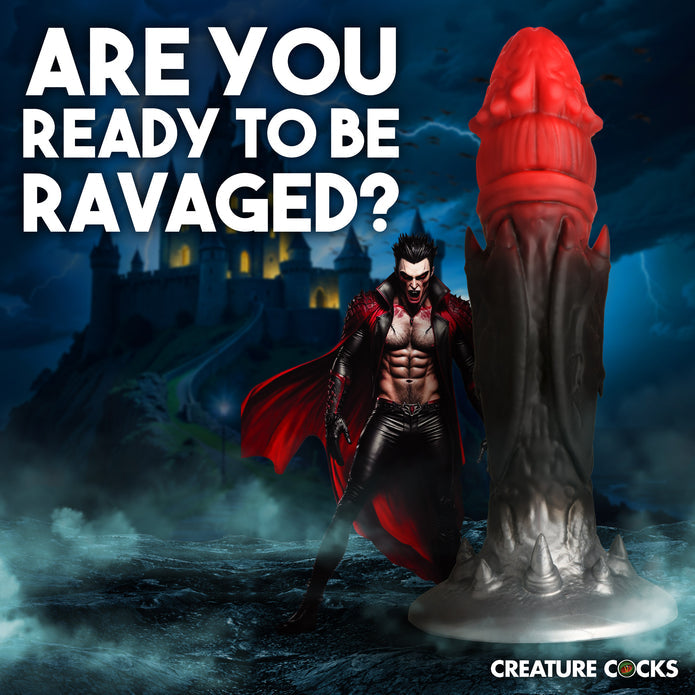 Dracula-themed silicone dildo with grooved head, veiny shaft, bat wings, and suction cup.
Dracula dildo, vampire silicone dildo, Count Cockula toy, fantasy silicone dildo, veiny dildo, bat wing dildo, suction cup dildo, harness-compatible dildo, textured silicone dildo, premium silicone vampire toy