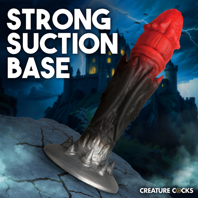 Dracula-themed silicone dildo with grooved head, veiny shaft, bat wings, and suction cup.
Dracula dildo, vampire silicone dildo, Count Cockula toy, fantasy silicone dildo, veiny dildo, bat wing dildo, suction cup dildo, harness-compatible dildo, textured silicone dildo, premium silicone vampire toy