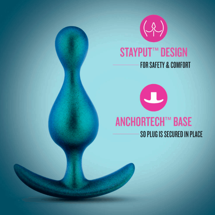 Matrix Photon Plug. Its dual pleasure bumps, StayPut™ design, and soft Puria™ silicone deliver comfort and security. Perfect for long-term wear, it shines with a unique iridescent finish for added allure. 4.5" x 1.25" size.
