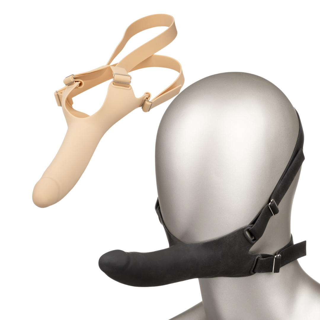 Black or vanilla Accommodator® Silicone Dong with adjustable straps for hands-free oral play. Body-safe, waterproof, and easy to clean. Keywords: Accommodator Silicone Dong, strap-on dildo, hands-free oral play, body-safe silicone, adjustable straps, waterproof, phthalate-free, unisex sex toy, oral stimulation enhancer, intimate couples toy