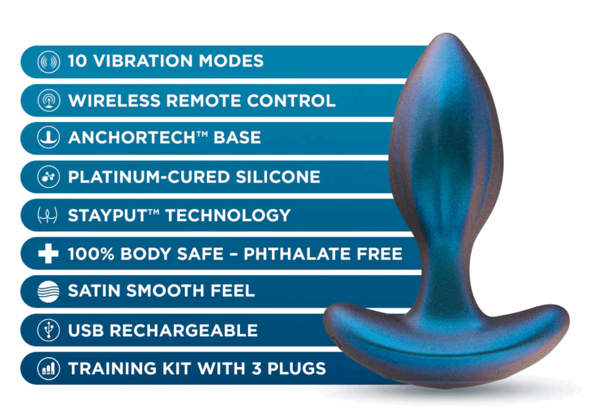 Anal Adventures Matrix Cosmos: 3-piece anal plug kit with vibrating plug, wireless remote, body-safe silicone, and customizable vibration modes.