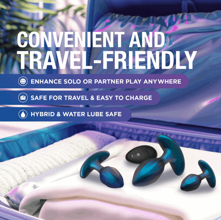 Anal Adventures Matrix Cosmos: 3-piece anal plug kit with vibrating plug, wireless remote, body-safe silicone, and customizable vibration modes.