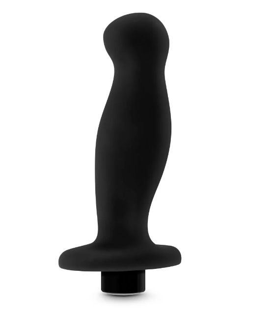 Anal Adventures Platinum Silicone Prostate Massager: Curved for P-Spot stimulation with 10 vibration modes, waterproof, body-safe silicone, and USB rechargeable.