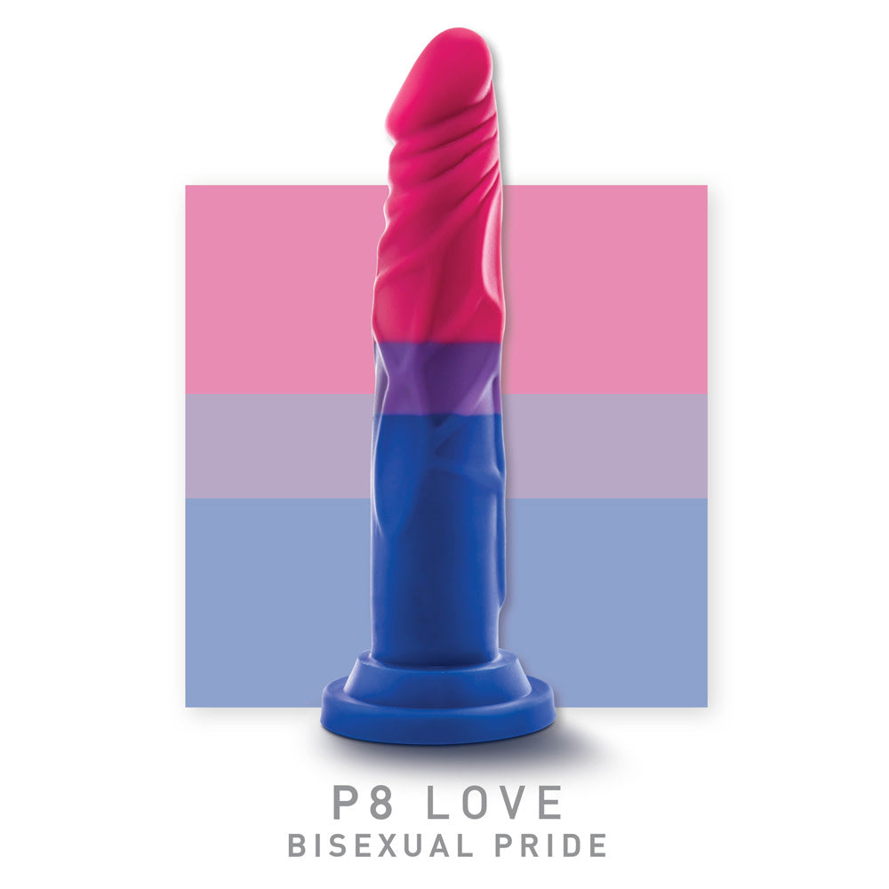 Bisexual pride-colored silicone dildo with a straight shaft, tapered head, and suction base, made from smooth Purio™ silicone.
Keywords: bisexual pride dildo, Avant dildo, straight shaft dildo, tapered head dildo, suction cup dildo, harness-compatible dildo, body-safe silicone dildo, colorful dildo, Purio silicone, artisan-crafted dildo.