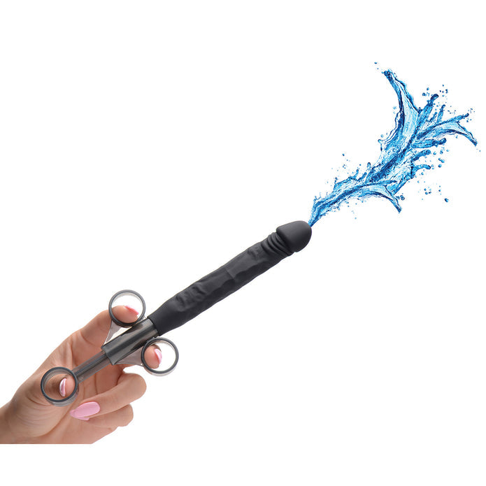 Black silicone lubricant launcher with realistic mini penis shape, finger loop design, and XL 10mL capacity for easy, precise application.
Silicone Lube Launcher, realistic lube applicator, silicone lube injector, Master Series lube shooter, one-handed lubricant launcher, precise lubricant applicator, XL capacity lube shooter, premium silicone lube tool, lube applicator for anal toys, realistic mini dick applicator.