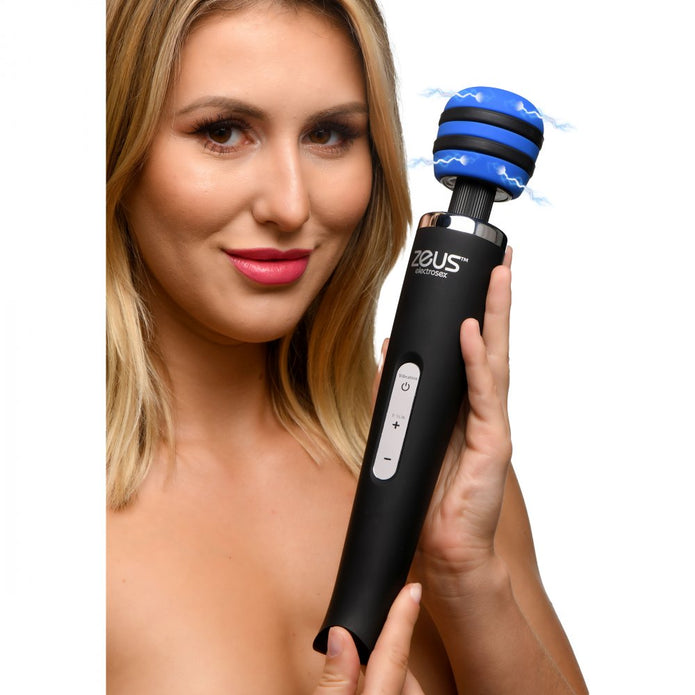 Blue-Arc E-Stim Vibrating Wand with flexible neck, vibration, electrostimulation, and corded power.
E-Stim wand, vibrating wand massager, Blue-Arc wand, electrostimulation vibrator, flexible neck wand, corded vibrator, Zeus electrosex wand, premium silicone wand, body-safe vibrating wand, wand with e-stim, powerful vibration massager