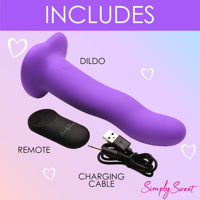 Violet silicone wavy dildo with vibrations, remote control, suction cup base, harness compatible, waterproof, body-safe. Keywords: vibrating silicone dildo, harness-compatible dildo, suction cup dildo, remote-controlled vibrator, waterproof vibrating dildo, Curve Toys premium dildo, wavy shaft dildo, rechargeable silicone dildo, vibrating strapon-compatible dildo.