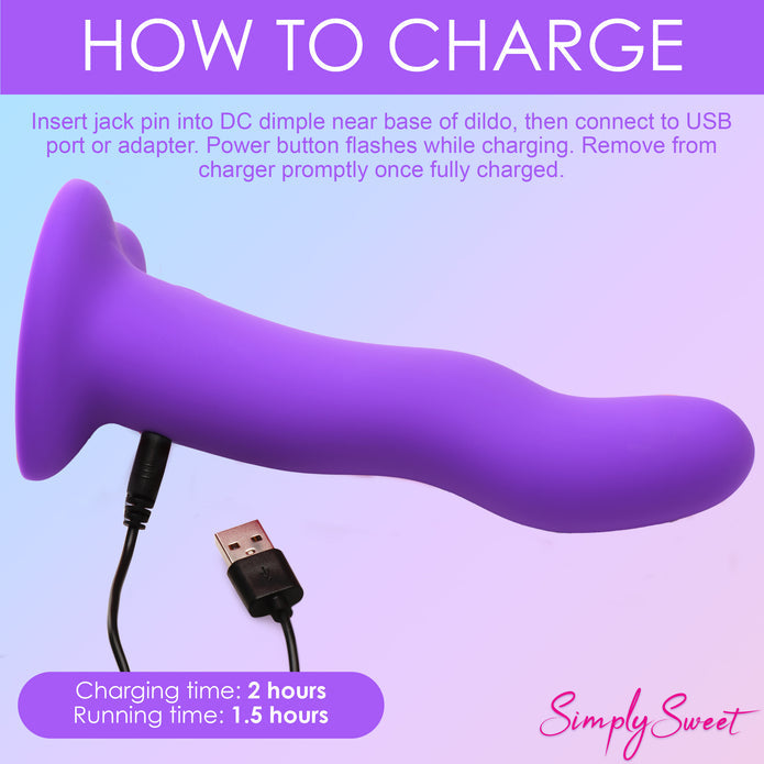 Violet silicone wavy dildo with vibrations, remote control, suction cup base, harness compatible, waterproof, body-safe. Keywords: vibrating silicone dildo, harness-compatible dildo, suction cup dildo, remote-controlled vibrator, waterproof vibrating dildo, Curve Toys premium dildo, wavy shaft dildo, rechargeable silicone dildo, vibrating strapon-compatible dildo.