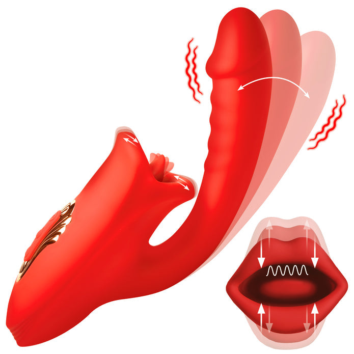 Dual-stimulation rabbit vibrator with ribbed shaft, clit-kissing mouth, waterproof design, and rechargeable premium silicone construction.