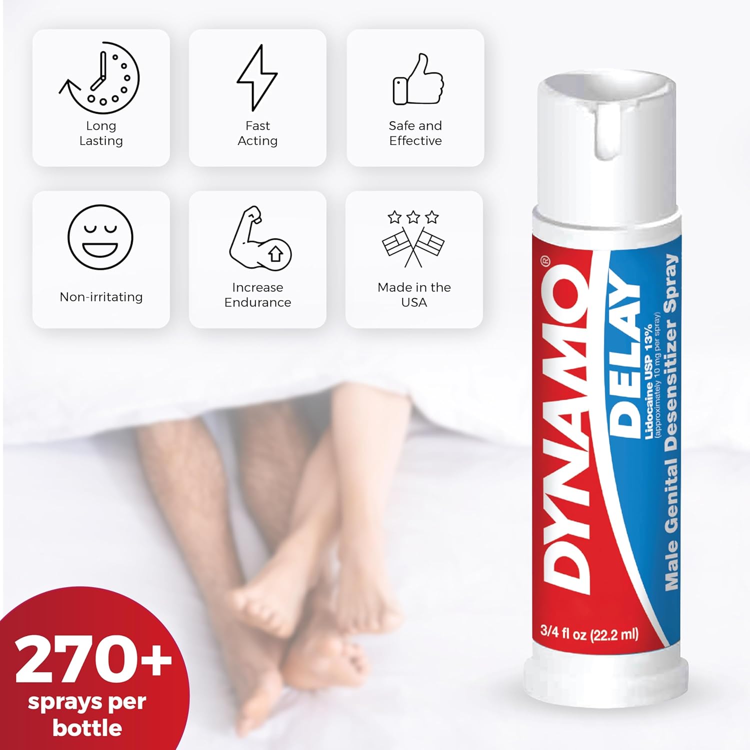 Dynamo Delay Lidocaine Spray for men, prolongs intimacy, clinically tested, fast-acting, non-irritating.
Keywords: Dynamo Delay spray, lidocaine delay spray, climax control spray, prolong intimacy, male desensitizer, delay ejaculation spray, lidocaine 13% spray, performance enhancement spray, fast-acting delay spray, FDA-registered delay spray, prolong pleasure.