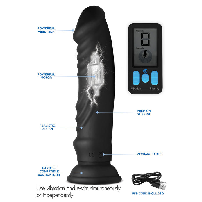 E-Stim Pro 5X Vibrating Dildo with electrostimulation, remote control, and harness-compatible suction base.
E-Stim dildo, vibrating dildo with remote, electrostimulation dildo, realistic vibrating dildo, Zeus electrosex, harness-compatible suction dildo, dual sensation dildo, rechargeable silicone dildo, electroplay sex toy, vibrating realistic dildo, body-safe electrosex toy.