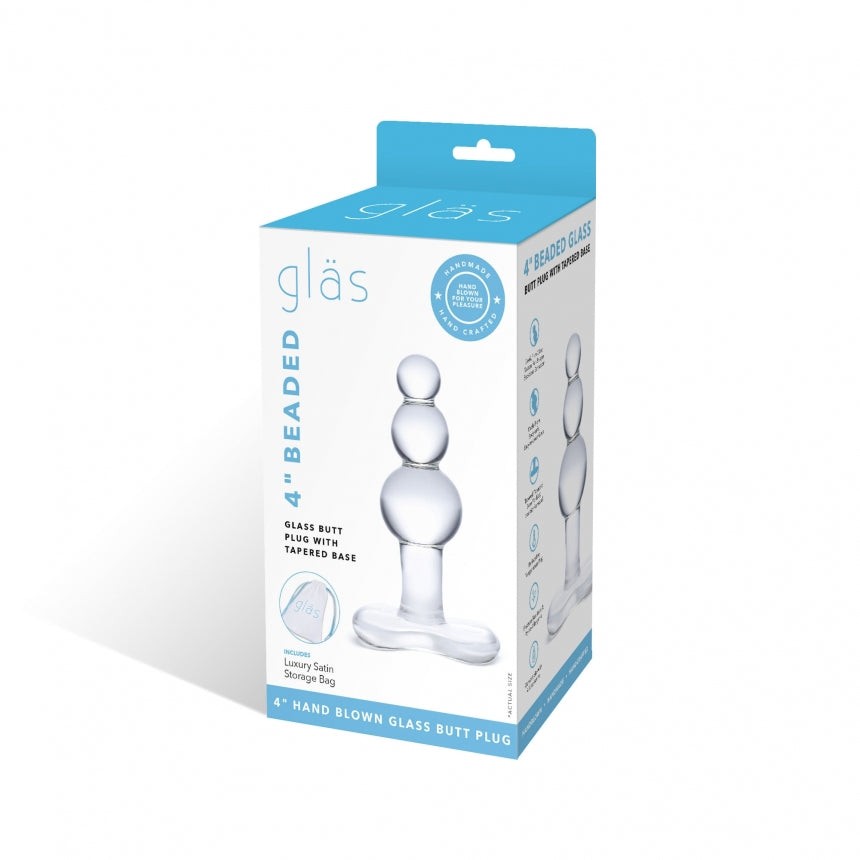 Gläs: 4 Beaded Glass Butt Plug with Tapered Base