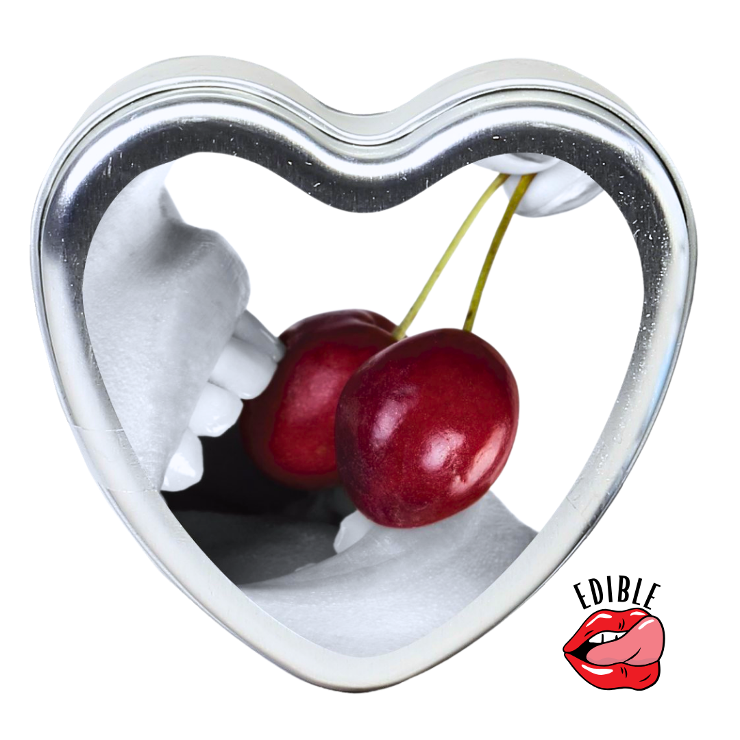 Earthly Body 3-in-1 Edible Massage Candle, cherry scented, 100% natural, vegan, and lickable, with hemp seed and coconut oils for moisturizing.
edible cherry massage candle, 3-in-1 massage candle, Earthly Body candle, cherry-scented candle, hemp seed oil candle, lickable massage oil, vegan massage candle, romantic massage candle, natural skin moisturizer, soy massage candle