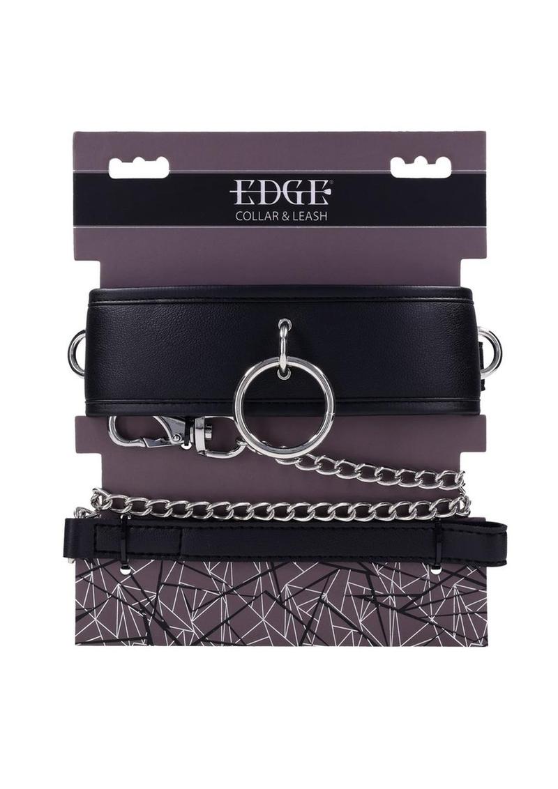 Edge Collar and Leash - Black Edge collar and leash, padded BDSM collar, faux leather leash set, adjustable domination collar, secure bondage collar, versatile collar with leash, silver hardware bondage gear