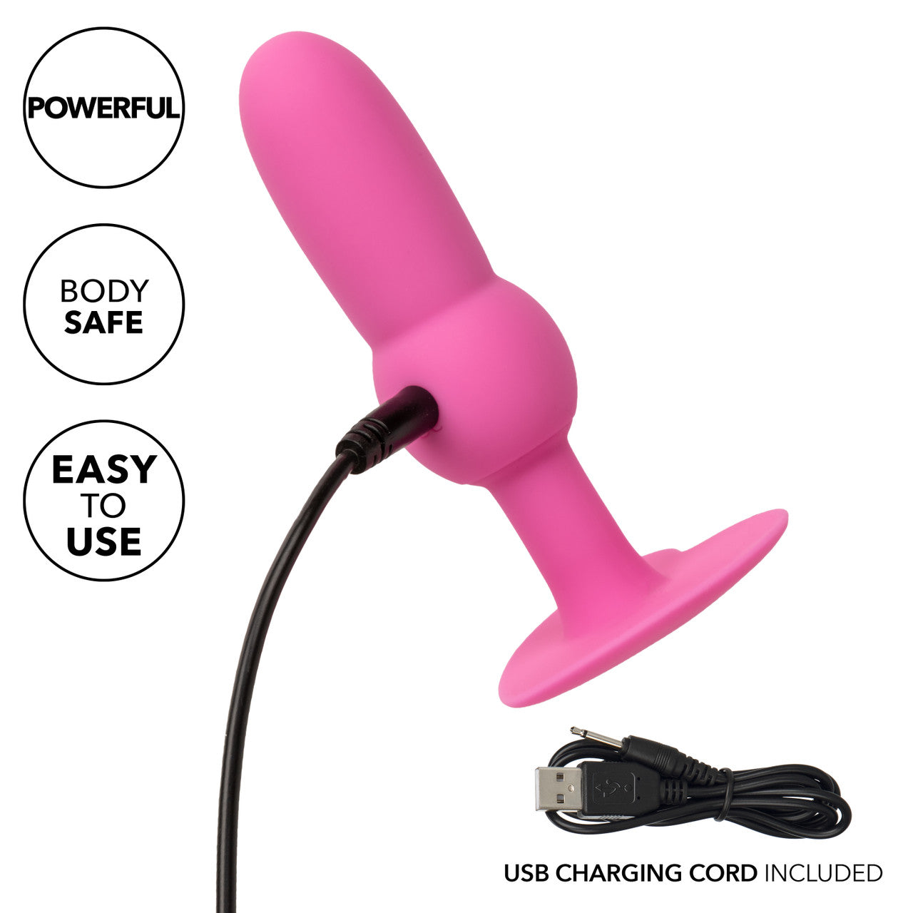 First Time Beginner Vibrating Beaded Silicone Rechargeable anal butt A vibrant pink silicone vibrating probe with a heart-shaped base, presented upright for display. Probe