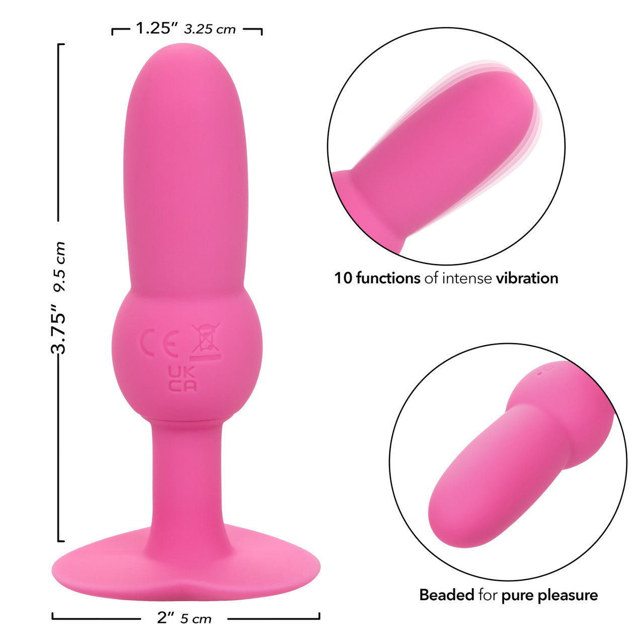 First Time Beginner Vibrating Beaded Silicone Rechargeable anal butt Probe The pink probe connected to a USB charging cord, showcasing its ease of use and charging functionality.