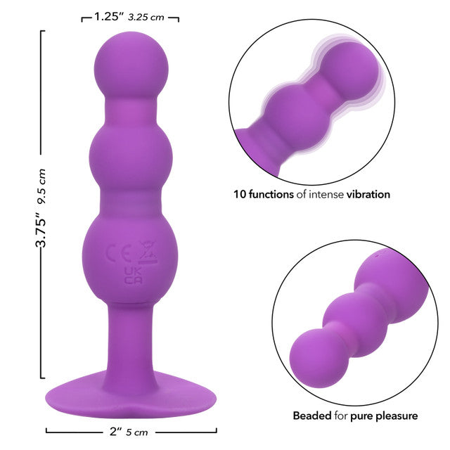 First Time Triple Beaded Silicone Rechargeable Anal Butt Probe A close-up of the probe showing the beaded design and its smooth silicone finish, emphasizing the size and beaded texture for pleasure.