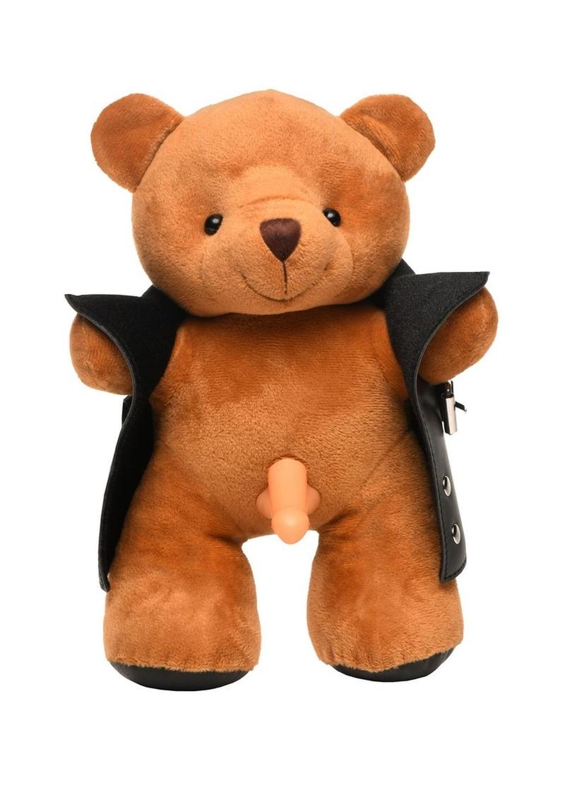 Flasher teddy bear, gag gift teddy bear, exhibitionist plush toy, funny party gift, vegan leather teddy bear, novelty plush bear, humorous gift idea