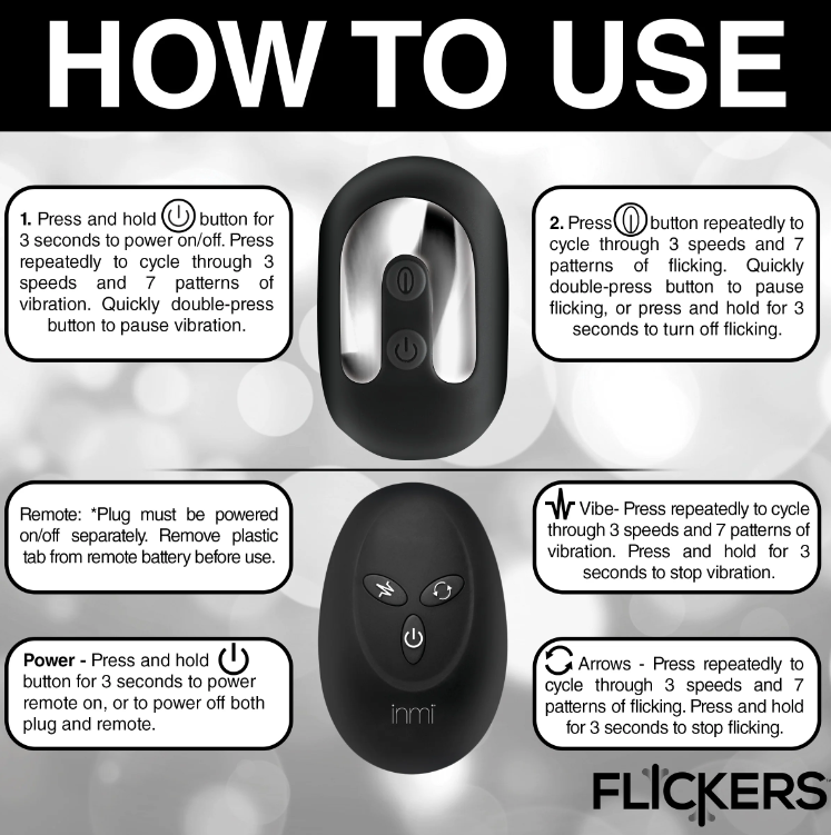 Flicking Booty Toy: Premium silicone plug with 3 speeds and 7 patterns of vibration and flicking. Remote-controlled, waterproof, and rechargeable for ultimate prostate stimulation.