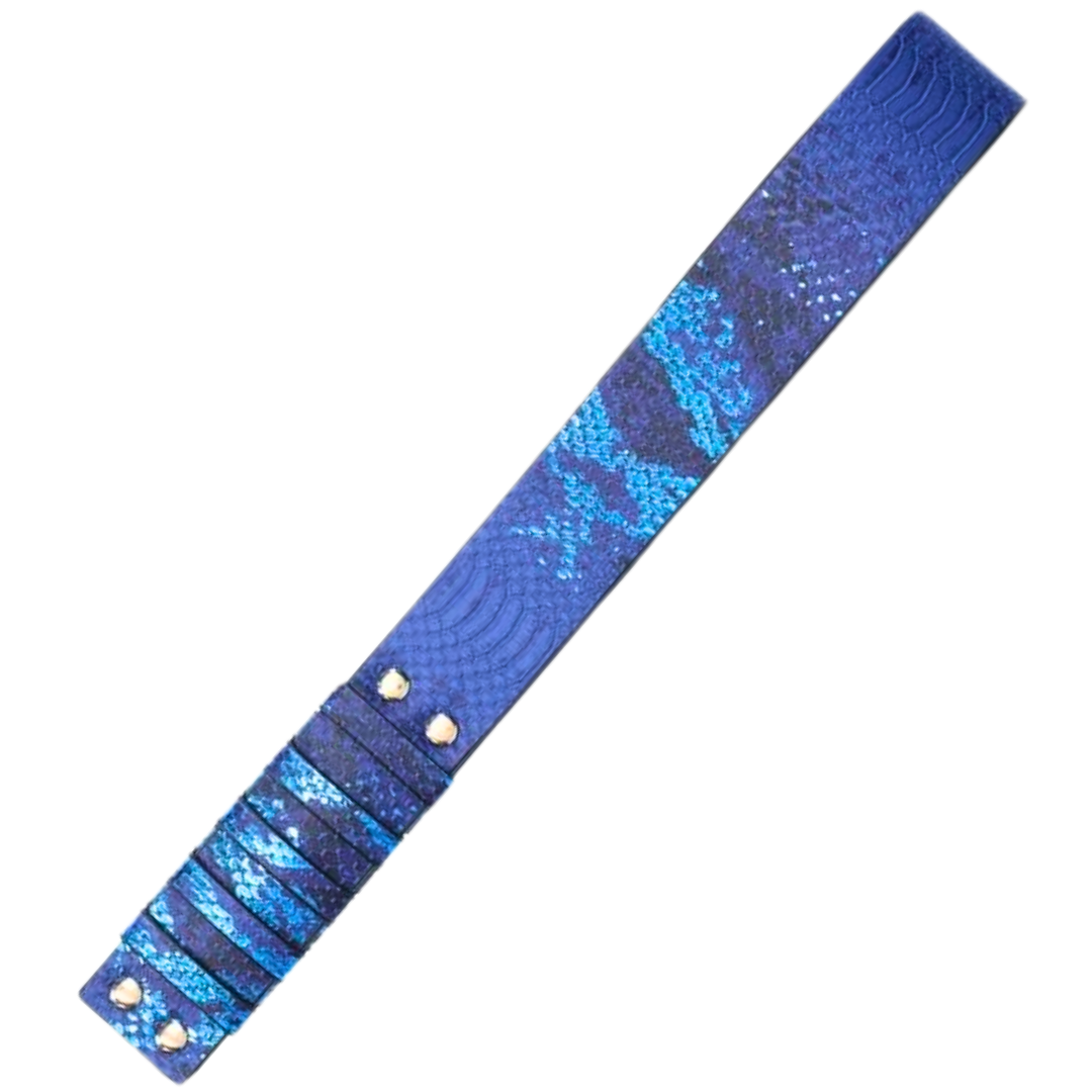 Florence Collection Paddle, BDSM paddle, textured leather paddle, faux reptile paddle, Ouch! BDSM gear, gold-tone rivet paddle, stylish BDSM accessories, lightweight paddle, decorative BDSM gear, Shots Toys warranty.