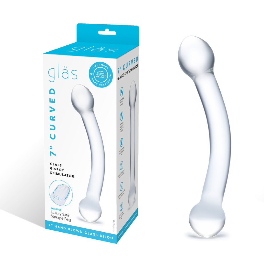 7-inch curved glass G-spot stimulator with a bulbous tip and handle, fracture-resistant, hypoallergenic, temperature-responsive, and perfect for G-spot or P-spot play.
Gläs curved glass stimulator, 7-inch glass G-spot toy, curved G-spot glass dildo, temperature-responsive glass toy, P-spot glass stimulator, hypoallergenic glass dildo, bulbous glass G-spot toy, fracture-resistant glass dildo, handblown glass stimulator, versatile glass sex toy