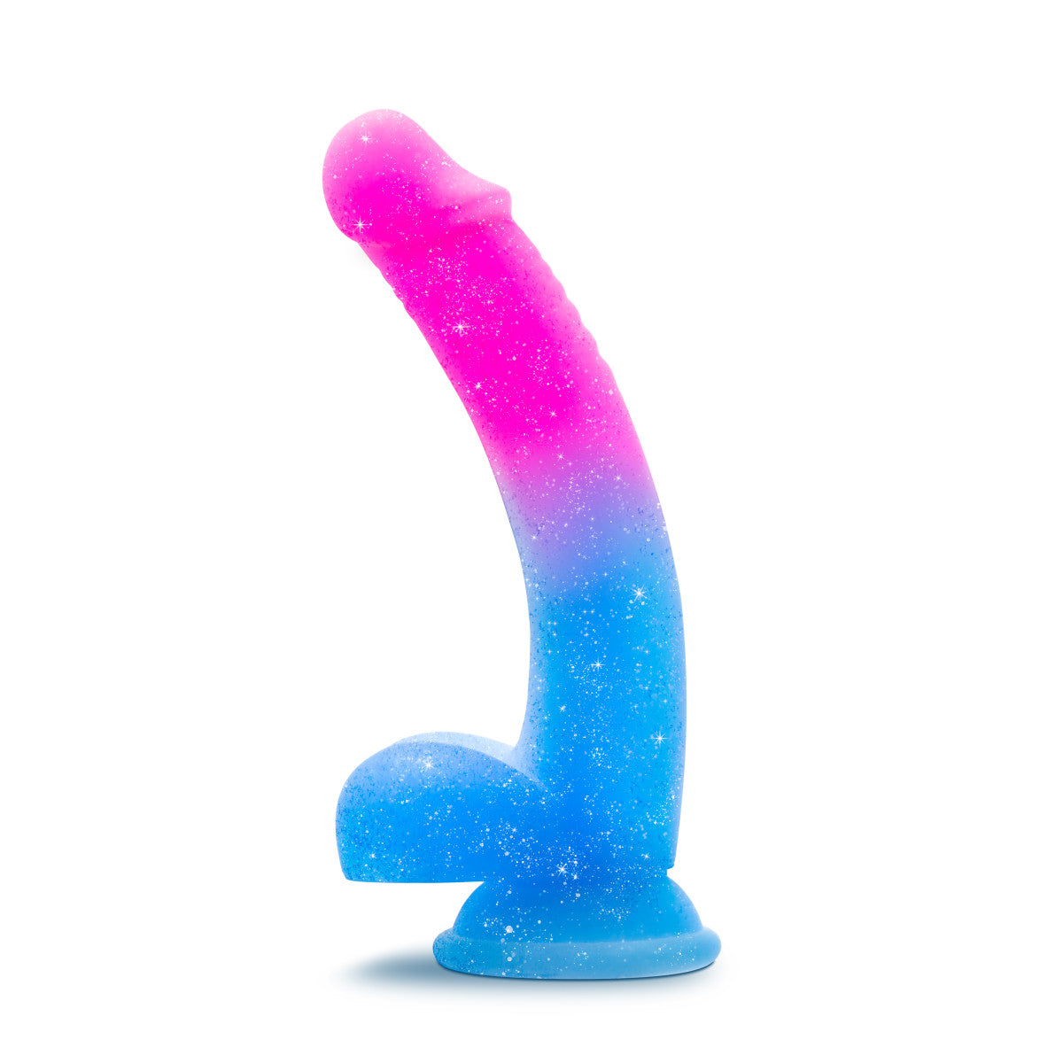 Gradient pink-and-blue silicone dildo with glitter sparkle, featuring a suction base and realistic design for G-spot or P-spot stimulation.
Keywords: gradient dildo, Avant dildo, glitter dildo, suction cup dildo, strap-on compatible dildo, body-safe silicone dildo, realistic silicone dildo, Purio silicone, luxurious dildo, handcrafted sex toy.