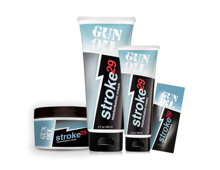 Gun Oil Stroke 29° masturbation cream, thick and non-greasy formula, transitions into ultra-slick glide, enriched with Aloe Vera and Vitamin E, unscented.
