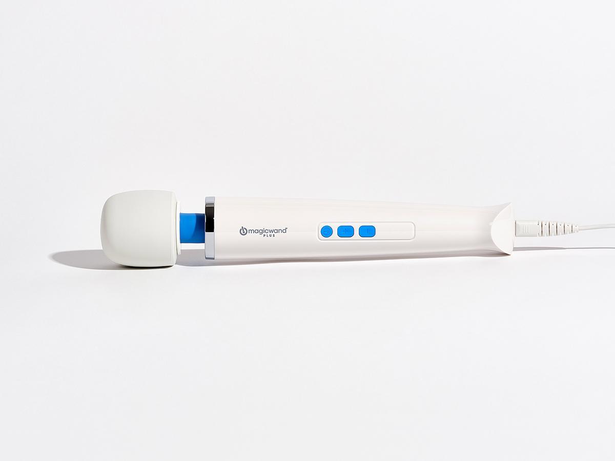 Magic Wand Plus Massager with four intensity levels, soft silicone head, flexible neck, and detachable cord for easy storage and reliable performance.
Magic Wand Plus, variable-speed massager, corded Magic Wand, deep rumbly vibrations, detachable cord massager, soft silicone massage wand, 6,300 RPM Magic Wand, authentic Magic Wand massager, Magic Wand for sore muscles, Magic Wand for intimate play.