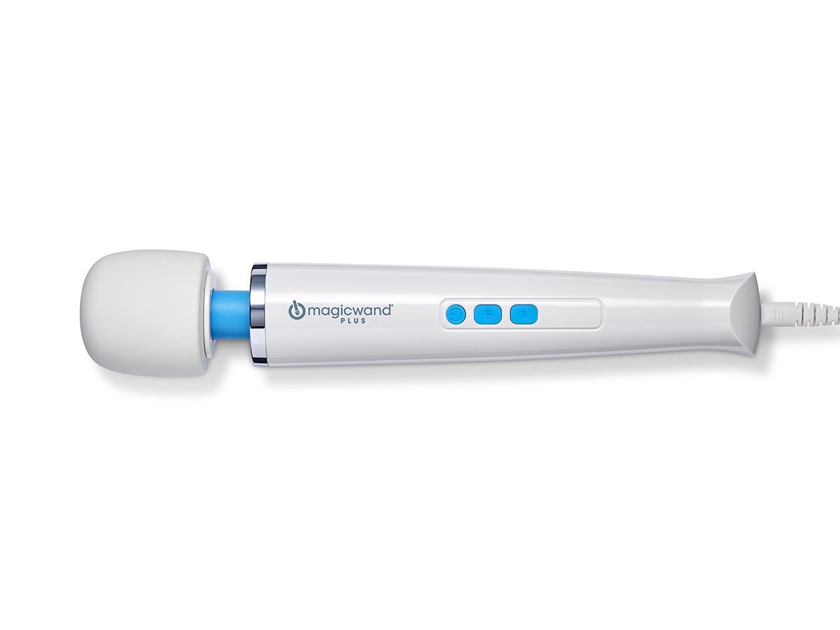 Magic Wand Plus Massager with four intensity levels, soft silicone head, flexible neck, and detachable cord for easy storage and reliable performance.
Magic Wand Plus, variable-speed massager, corded Magic Wand, deep rumbly vibrations, detachable cord massager, soft silicone massage wand, 6,300 RPM Magic Wand, authentic Magic Wand massager, Magic Wand for sore muscles, Magic Wand for intimate play.