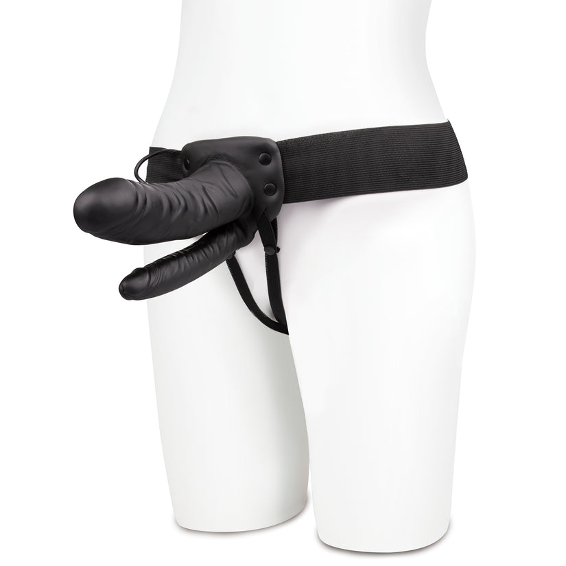 Lux Fetish Unisex Vibrating Hollow Double Penetration Strap-On with dual dildos, adjustable elastic harness, and 7-function vibrations controlled via wired remote.
double penetration strap-on, vibrating hollow strap-on, unisex DP strap-on, vibrating DP toy, dual dildo strap-on, harness with vibration, adjustable strap-on harness, phthalate-free DP toy, 7-speed vibrating strap-on, lubricant-compatible double penetration toy.