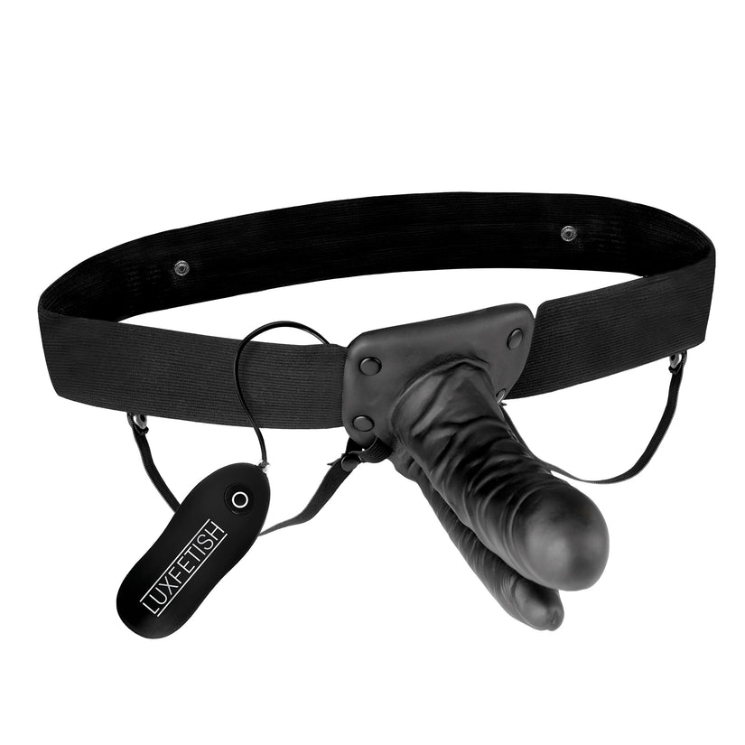 Lux Fetish Unisex Vibrating Hollow Double Penetration Strap-On with dual dildos, adjustable elastic harness, and 7-function vibrations controlled via wired remote.
double penetration strap-on, vibrating hollow strap-on, unisex DP strap-on, vibrating DP toy, dual dildo strap-on, harness with vibration, adjustable strap-on harness, phthalate-free DP toy, 7-speed vibrating strap-on, lubricant-compatible double penetration toy.