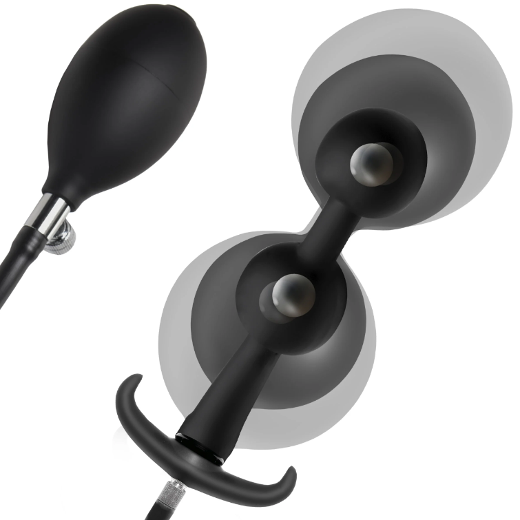 Master Series Ass Rattler: Inflatable anal plug with weighted steel balls for deep, customizable stimulation. Premium silicone, removable hose, and quick-release valve.