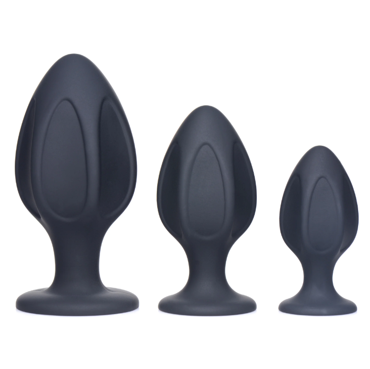 Master Series Triple Juicers: Three star-shaped silicone plugs with suction bases, perfect for anal training. Graduated sizes ensure pleasure for every skill level.
star-shaped anal plugs, anal training set, silicone anal plugs, body-safe plugs, graduated anal plugs, suction cup base, beginner anal trainer, advanced anal toys, phthalate-free silicone plugs, water-based lube compatible, XR Brands anal toys, unique textured plugs.