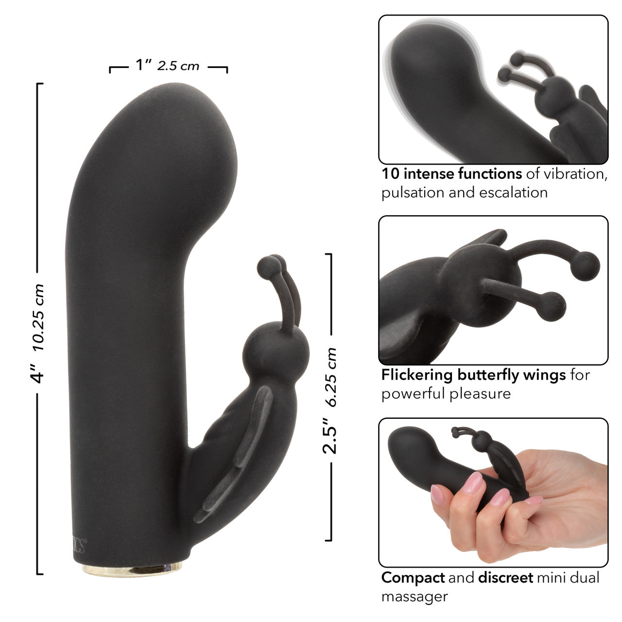 Mini dual massager with butterfly wings, G-spot tip, and 10 vibration functions; waterproof and rechargeable.
mini dual massager, G-spot vibrator, butterfly wings vibrator, waterproof massager, rechargeable vibrator, 10 vibration functions, body-safe silicone vibrator, discreet vibe, compact vibrator, IPX7 waterproof vibrator, USB rechargeable vibe, travel-friendly massager, intimate pleasure toy.
