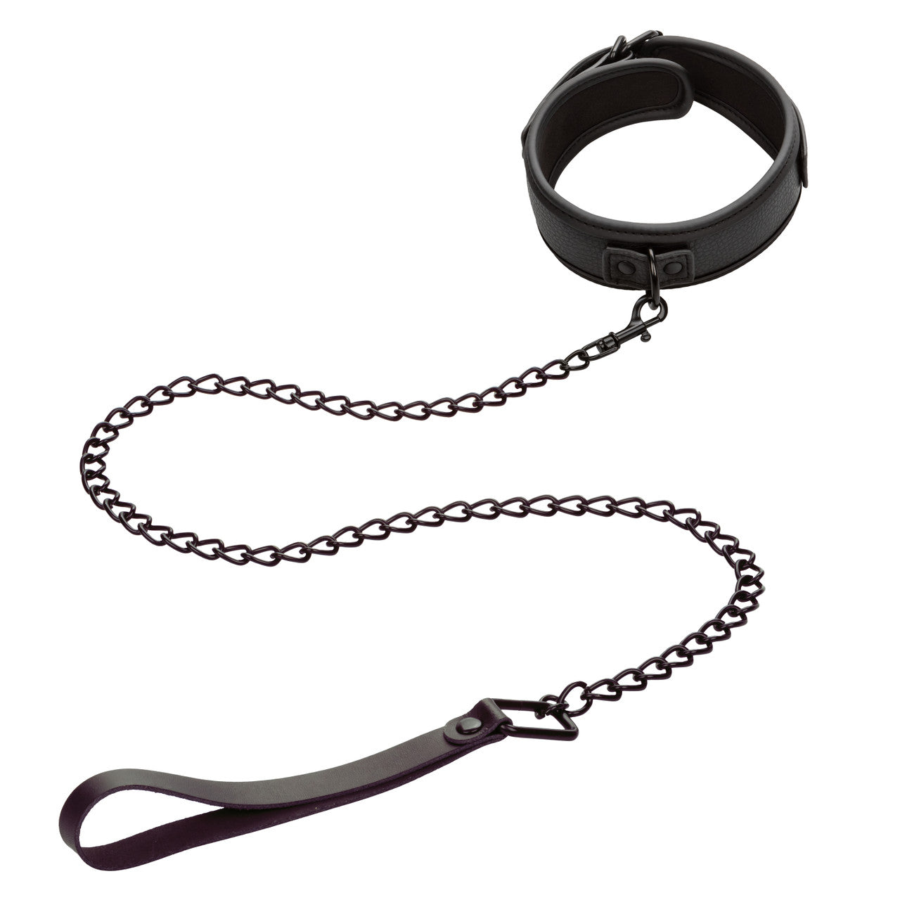 Nocturnal™ Collection Collar & Leash with adjustable collar, heavy-duty metal leash, and durable PVC leather design for elegant BDSM play