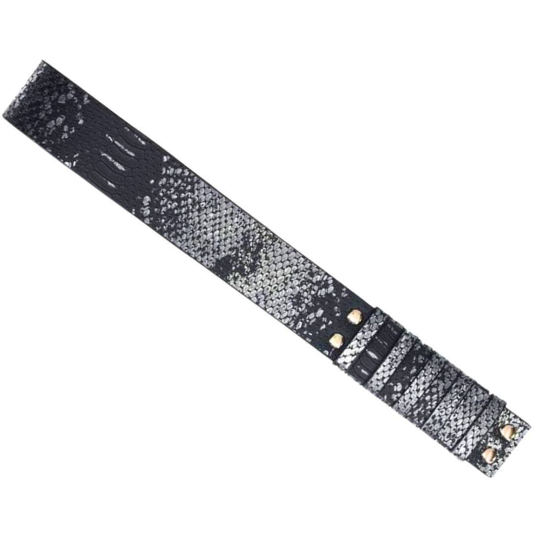 Textured bonded leather paddle with gold-tone accents, available in blue, black, and white, designed for stylish BDSM play.