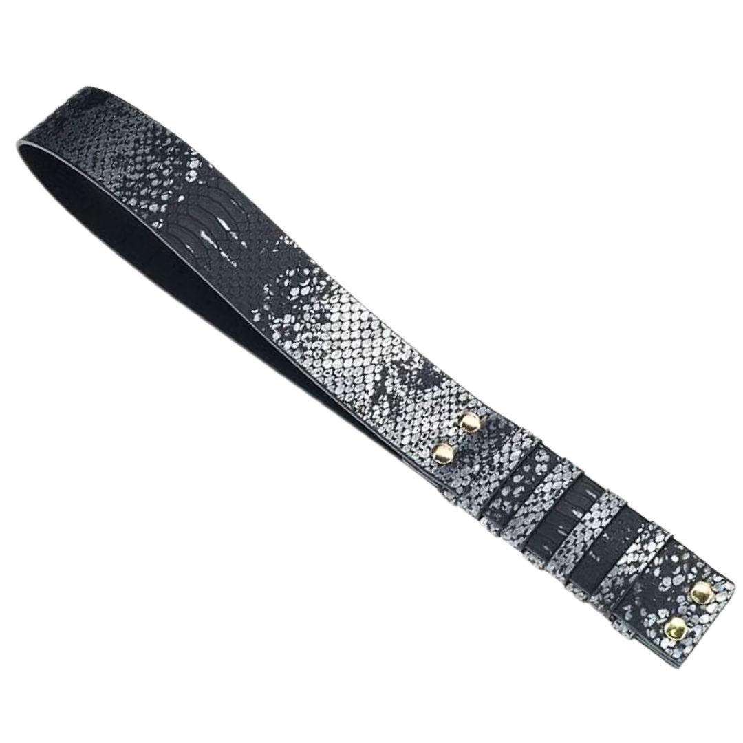 Textured bonded leather paddle with gold-tone accents, available in blue, black, and white, designed for stylish BDSM play.